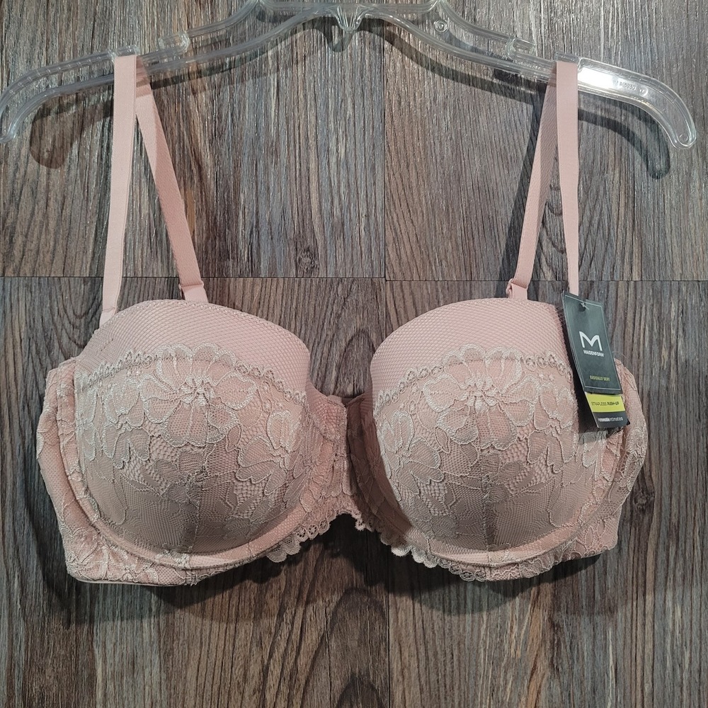 Maidenform Multiway Push-Up Strapless Bra Size 38D Blush Pink Lace Convertible
